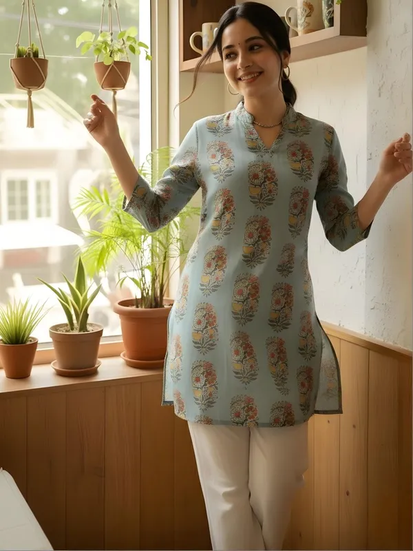 Sea_Green_Cotton_Floral_Printed_Kurti