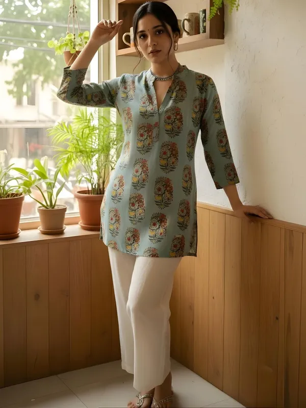 Sea_Green_Cotton_Floral_Printed_Kurti