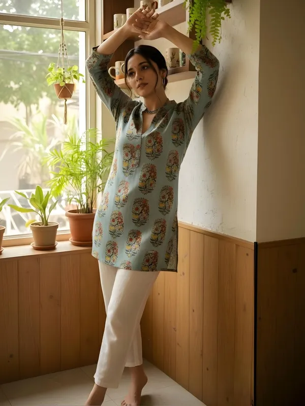 Sea_Green_Cotton_Floral_Printed_Kurti