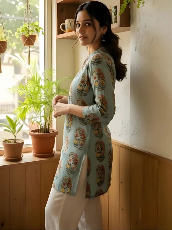 Sea_Green_Cotton_Floral_Printed_Kurti
