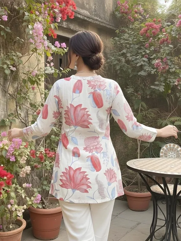 Cream_Cotton_Lotus_Printed_Kurti