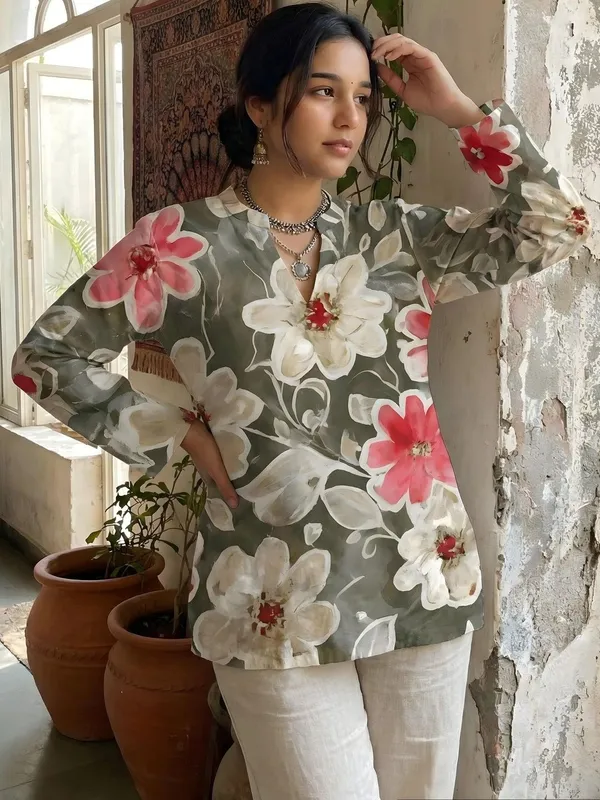 Green_Cotton_Big_Flower_Printed_Kurti