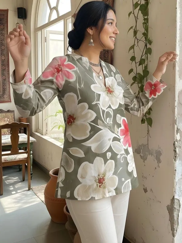Green_Cotton_Big_Flower_Printed_Kurti