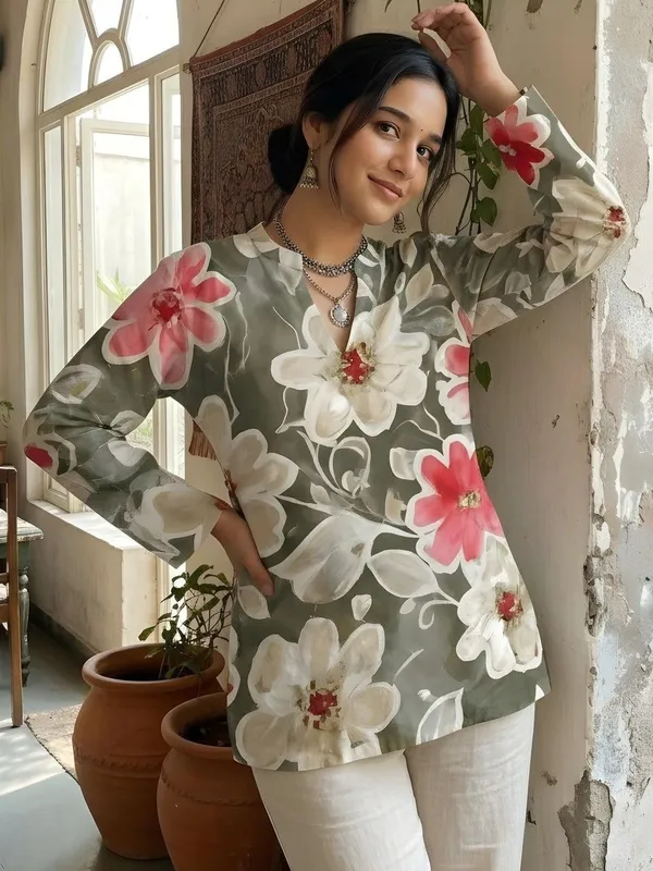 Green_Cotton_Big_Flower_Printed_Kurti