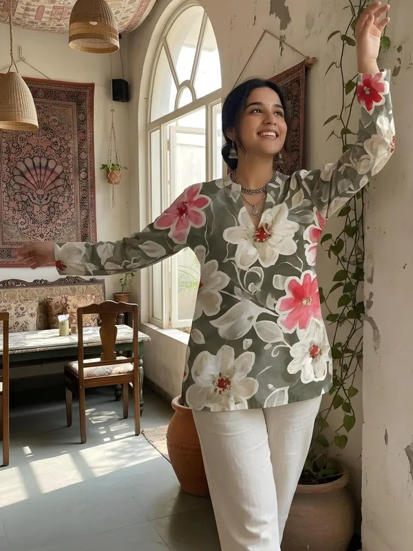 Green_Cotton_Big_Flower_Printed_Kurti