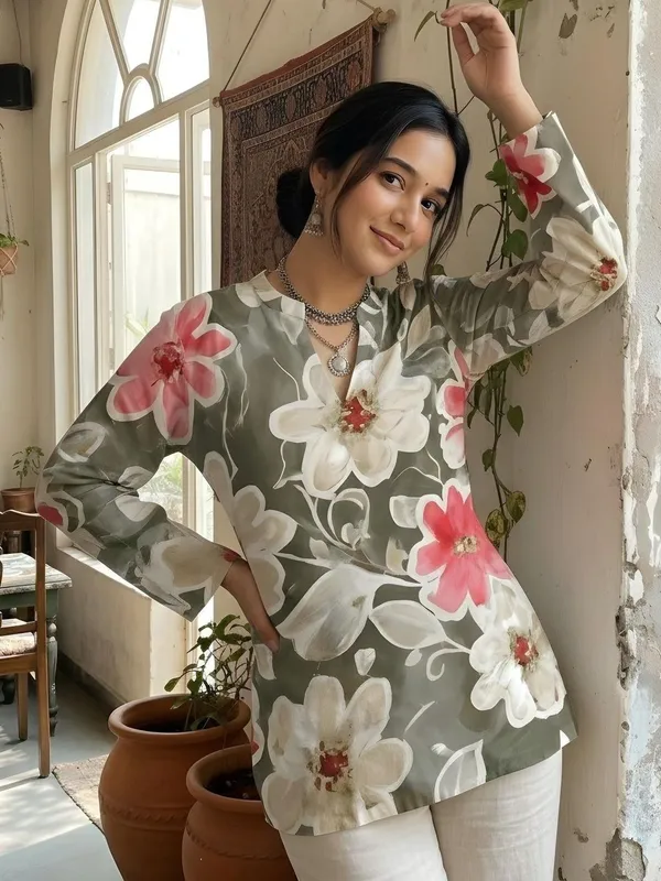Green_Cotton_Big_Flower_Printed_Kurti