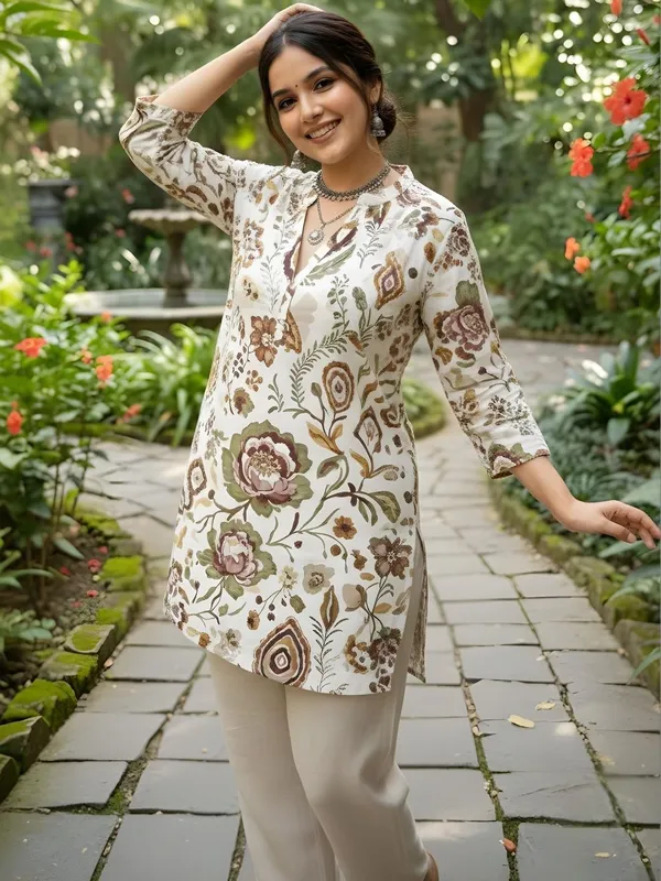 Cream_Cotton_Floral_Printed_Kurti