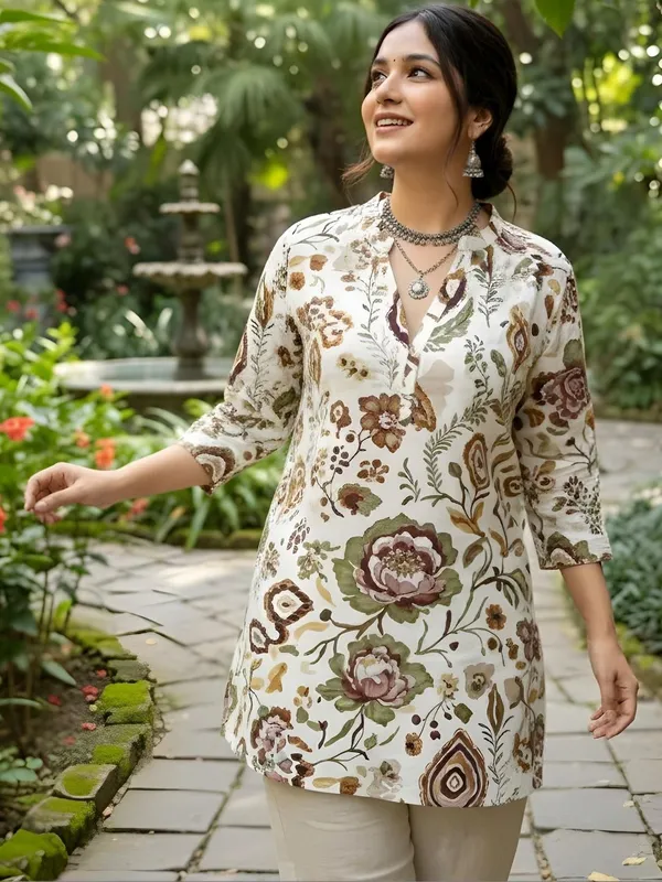 Cream_Cotton_Floral_Printed_Kurti