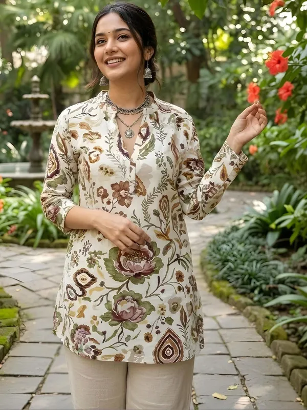 Cream_Cotton_Floral_Printed_Kurti
