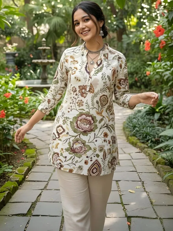 Cream_Cotton_Floral_Printed_Kurti