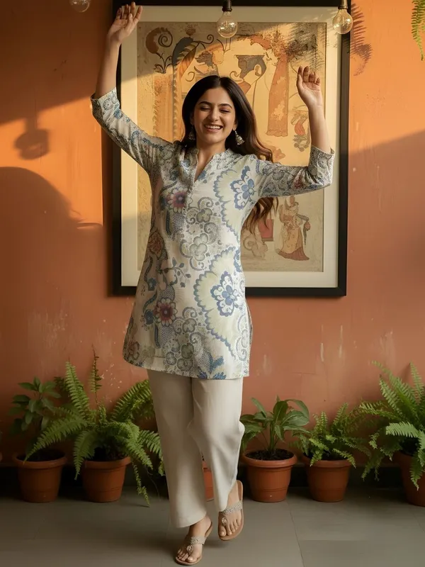 Blue_And_Yellow_Cotton_Floral_Printed_Kurti