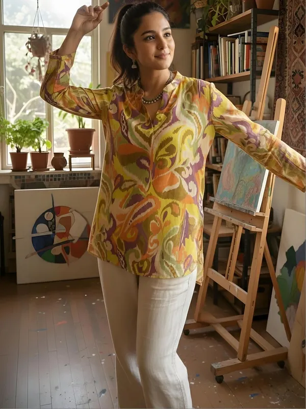 Mustard_Cotton_Abstract_Printed_Kurti