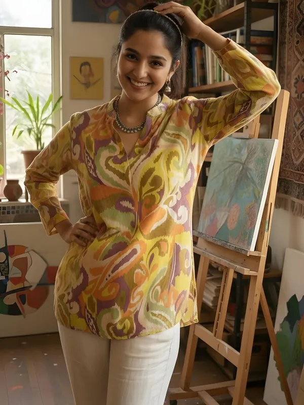 Mustard_Cotton_Abstract_Printed_Kurti