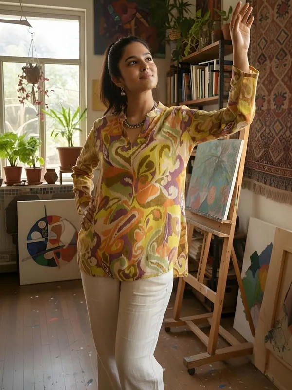 Mustard_Cotton_Abstract_Printed_Kurti