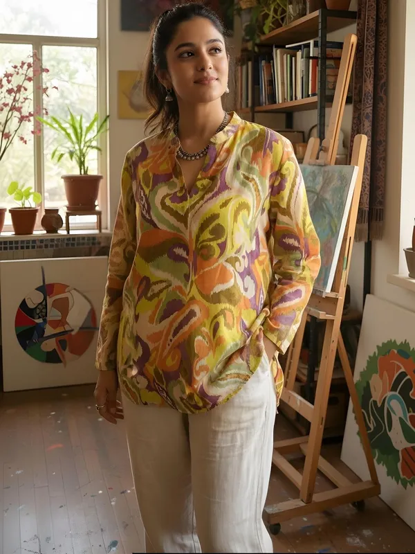 Mustard_Cotton_Abstract_Printed_Kurti