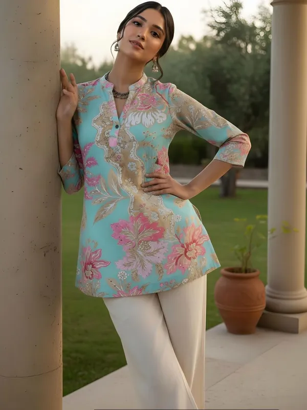 Blue_Cotton_Floral_Printed_Kurti