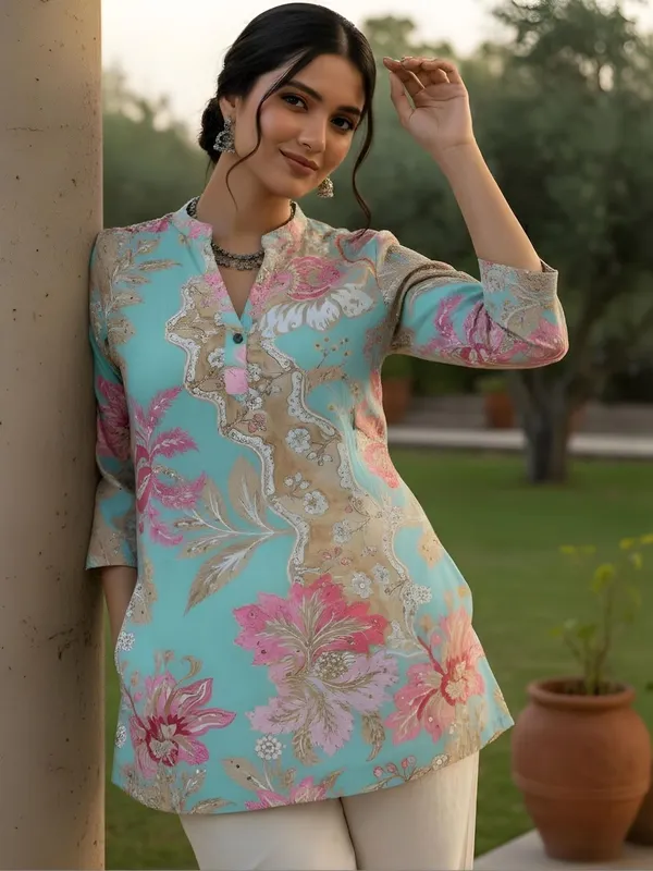 Blue_Cotton_Floral_Printed_Kurti