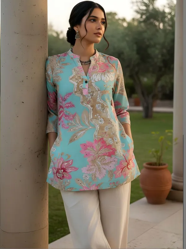 Blue_Cotton_Floral_Printed_Kurti