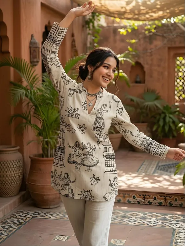 Cream_Cotton_Graphic_Printed_Kurti