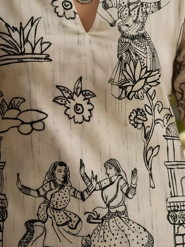 Cream_Cotton_Graphic_Printed_Kurti
