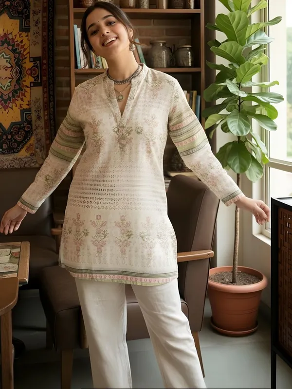 Cream_Cotton_Floral_Printed_Kurti