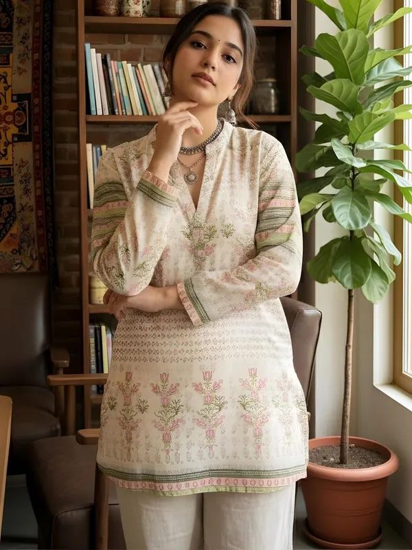 Cream_Cotton_Floral_Printed_Kurti