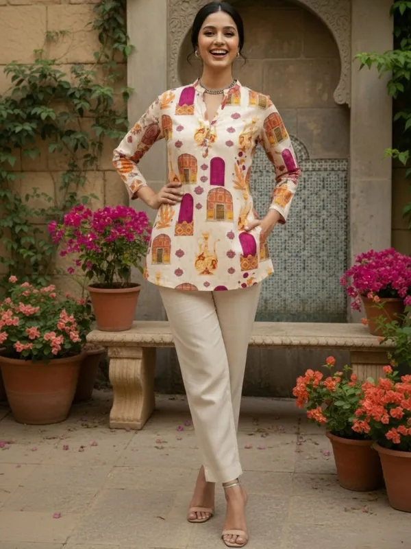 Cream_Cotton_Abstract_Printed_Kurti