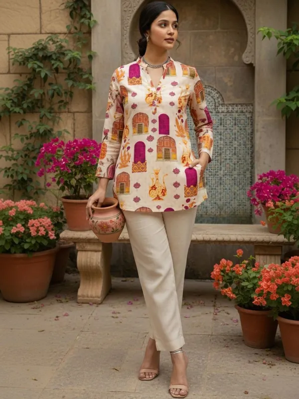 Cream_Cotton_Abstract_Printed_Kurti