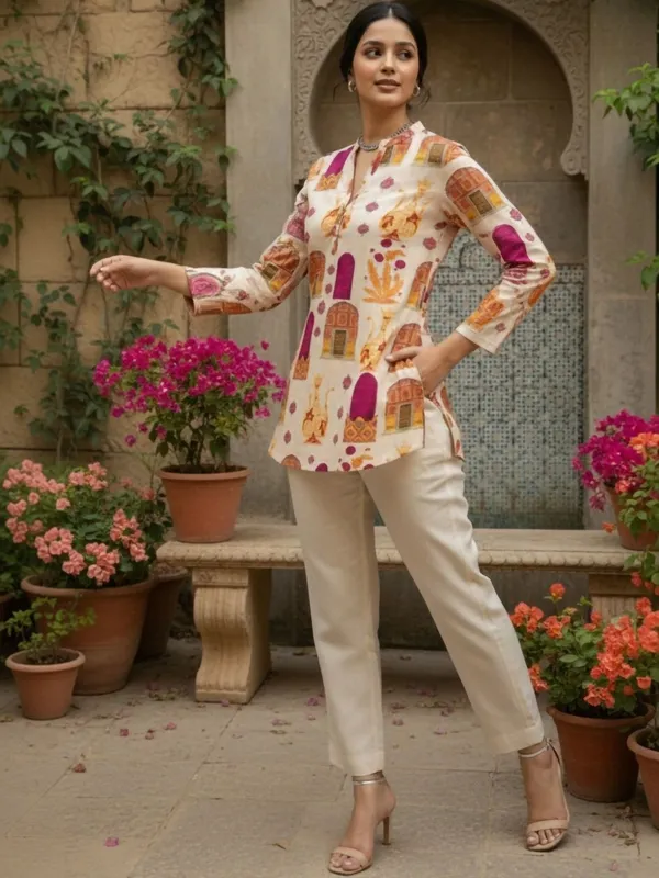 Cream_Cotton_Abstract_Printed_Kurti