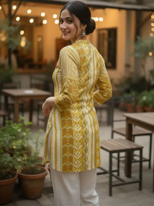 Mustard_Cotton_Abstarct_Printed_Kurti