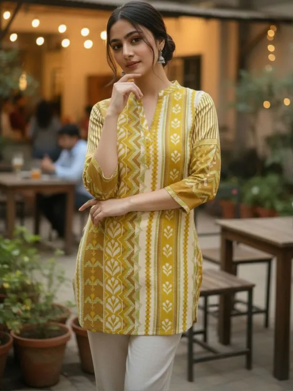 Mustard_Cotton_Abstarct_Printed_Kurti
