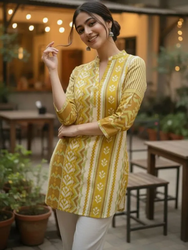 Mustard_Cotton_Abstarct_Printed_Kurti