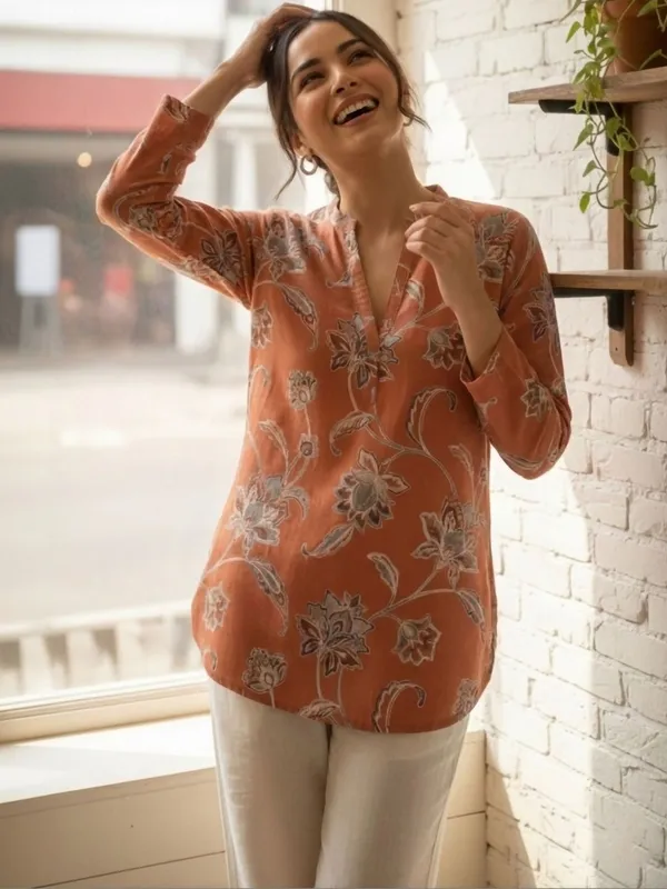 Orange_Cotton_Floral_Printed_Kurti