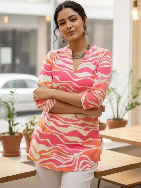 Pink_Cotton_Abstract_Printed_Kurti