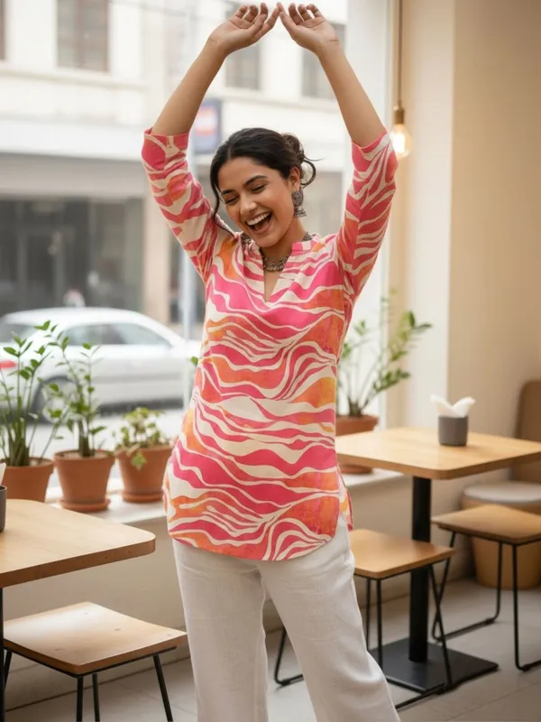 Pink_Cotton_Abstract_Printed_Kurti