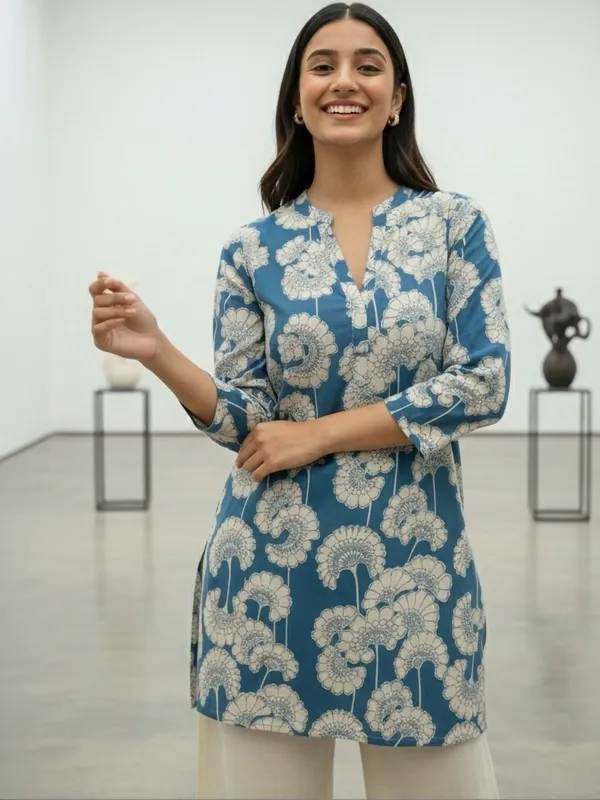 Blue_Cotton_Floral_Printed_Kurti