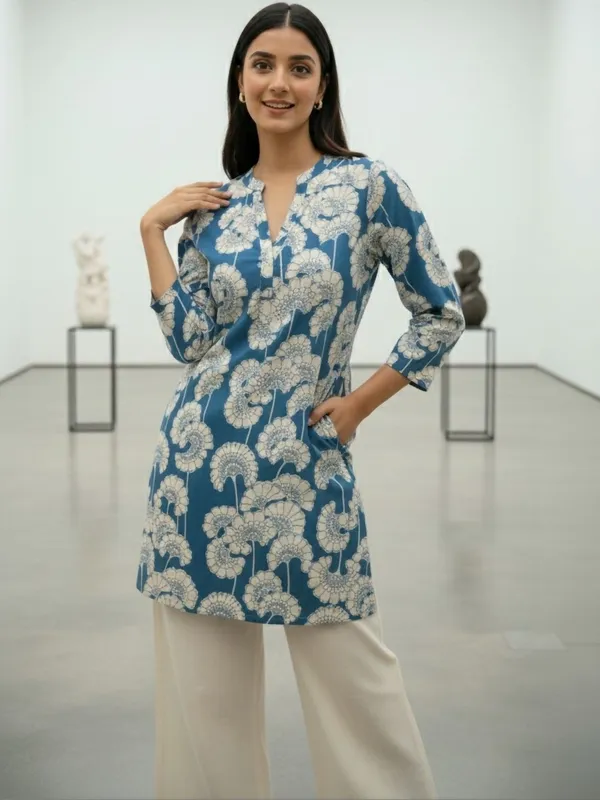 Blue_Cotton_Floral_Printed_Kurti