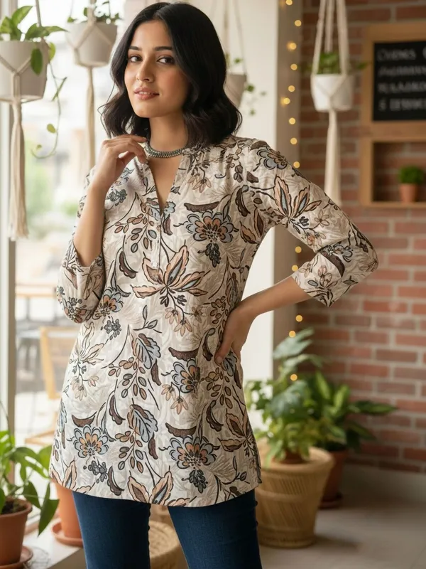 Chikoo_Cotton_Floral_Printed_Kurti