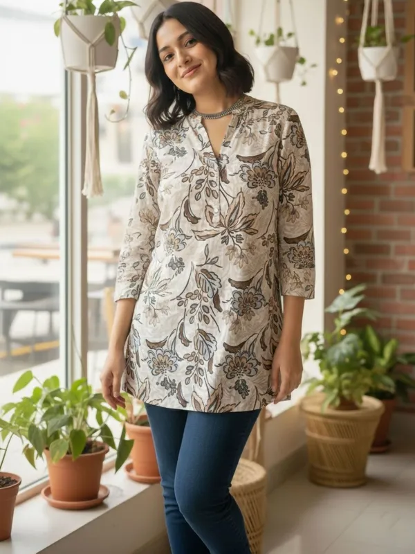 Chikoo_Cotton_Floral_Printed_Kurti