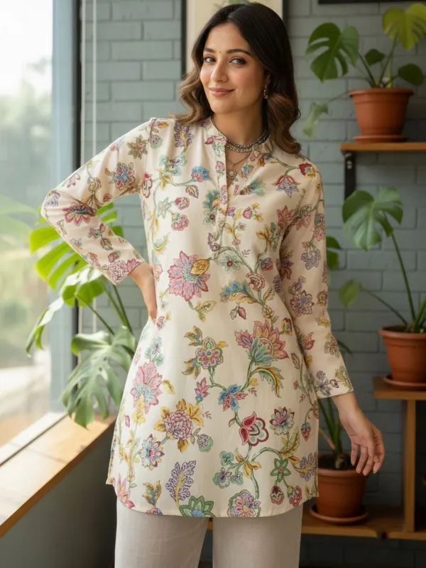 Cream_Cotton_Floral_Printed_Kurti