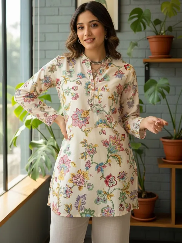 Cream_Cotton_Floral_Printed_Kurti