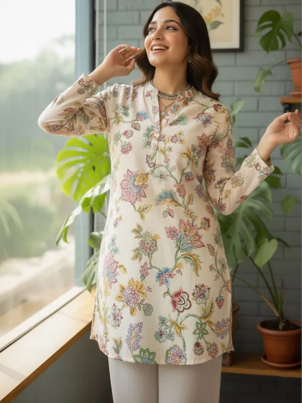 Cream_Cotton_Floral_Printed_Kurti