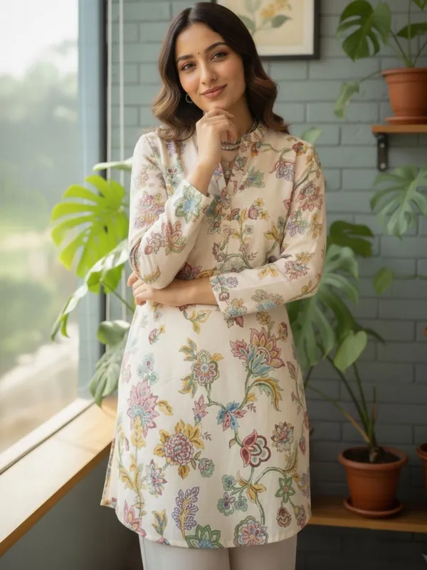 Cream_Cotton_Floral_Printed_Kurti