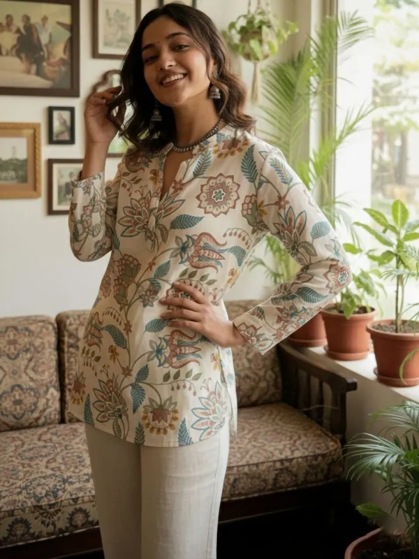Cream_Cotton_Abstract_Printed_Kurti