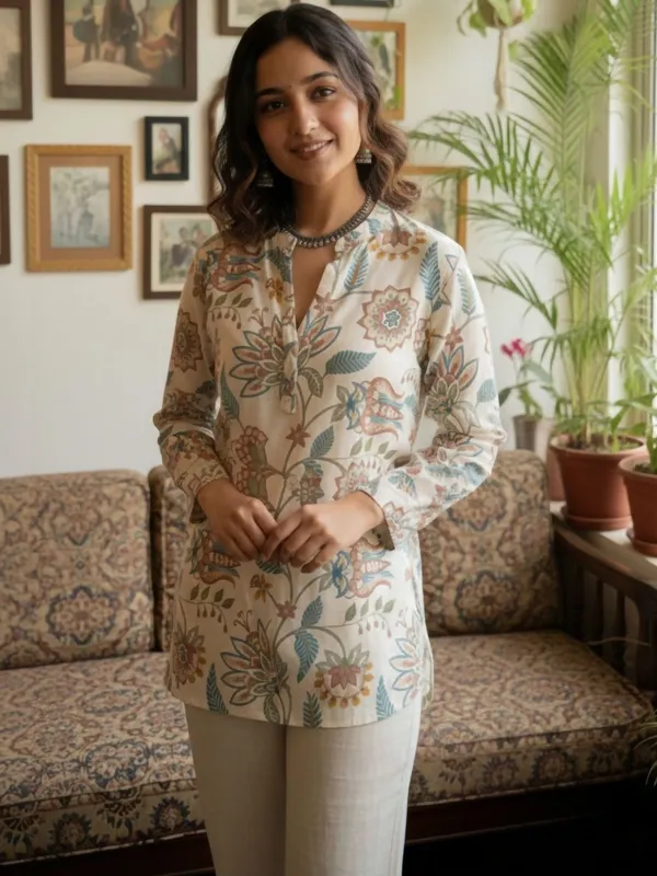 Cream_Cotton_Abstract_Printed_Kurti