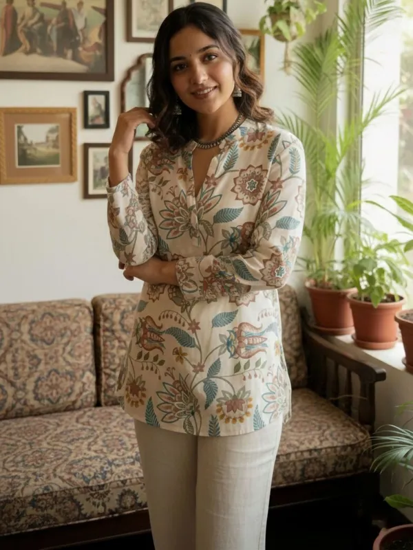 Cream_Cotton_Abstract_Printed_Kurti