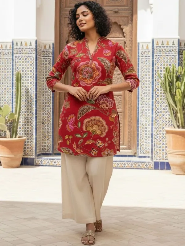 Red_Cotton_Abstract_Printed_Kurti