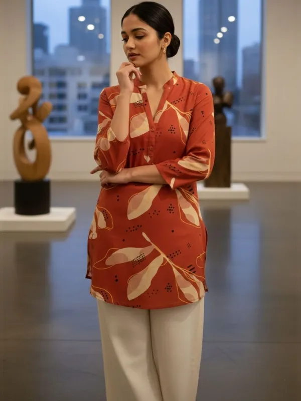 Rust_Cotton_Abstract_Printed_Kurti