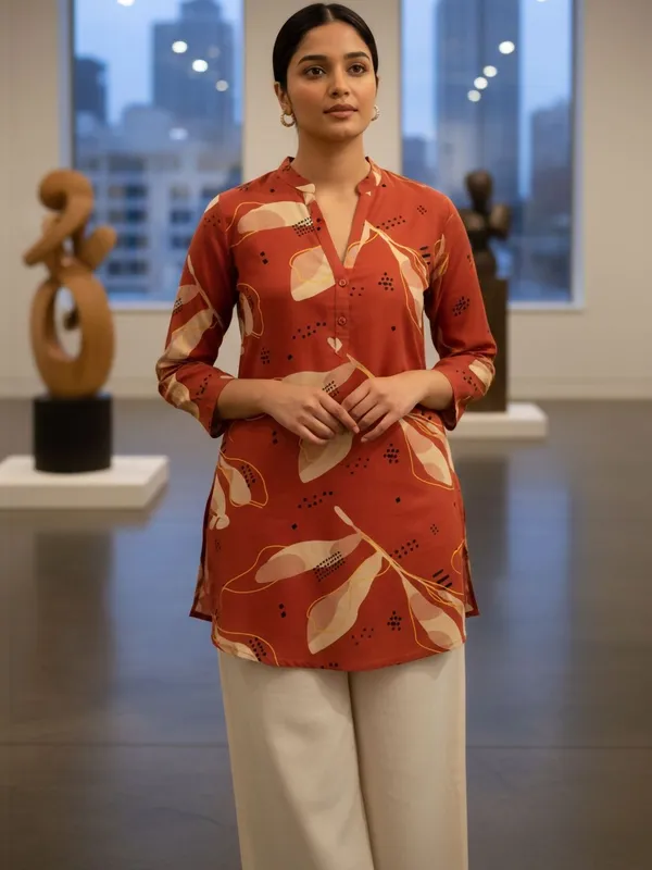 Rust_Cotton_Abstract_Printed_Kurti