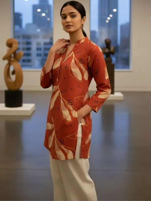 Rust_Cotton_Abstract_Printed_Kurti